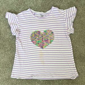 Wonder Nation Purple Short Sleeve Tee with Sequin Heart Design Girls XL (14-16)